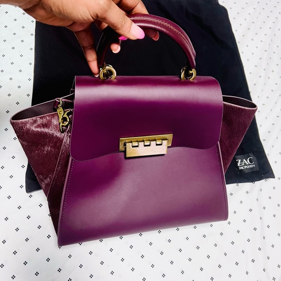 Zac Posen Eartha top handle bag with removable strap in burgundy plum colour - Picture 1 of 14